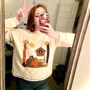 cute and cozy hanes fall cat crew neck sweatshirt